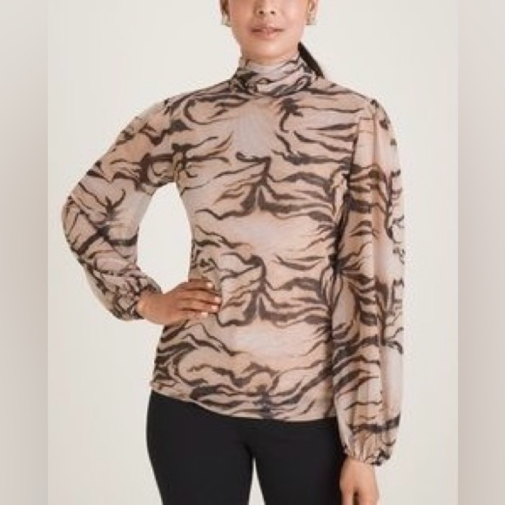 Chicos‎ 3 Tiger Stripe Mesh Top Mock Neck Sheer Long Sleeve Animal Print XL 3